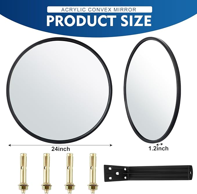 Maitys 2 Pcs Convex Mirror Acrylic Safety Security Traffic Garage Corner Mirror Adjustable Wide Angle View Mirror with Fixing Bracket for Indoor Outdoor School Classroom Warehouse (24 Inch)