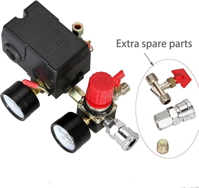 Secbolt Pressure Switch Manifold Regulator Gauges Air Compressor Pressure Switch Control Valve 90-120PSI (American Pattern)