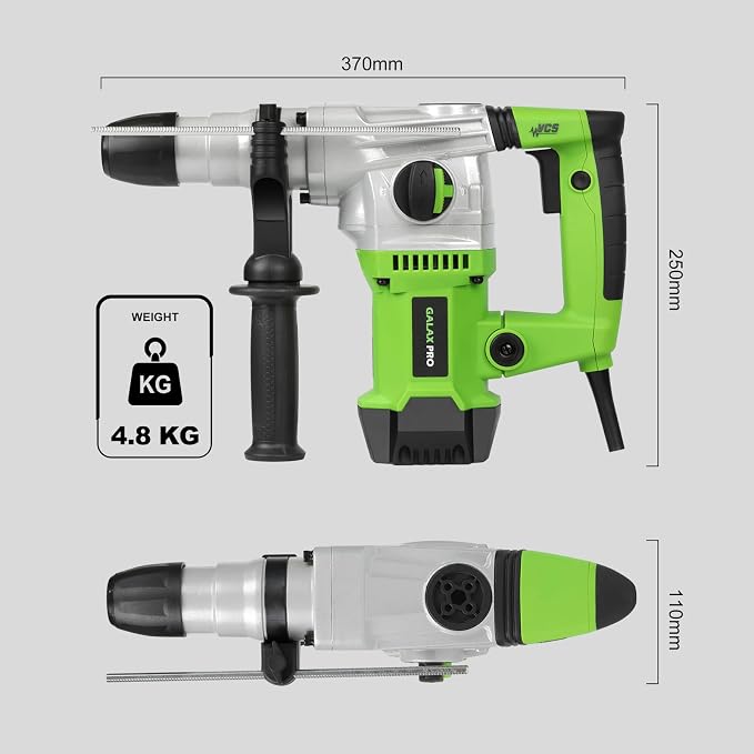 GALAX PRO SDS-Plus Rotary Hammer Drill 1500W 0-4000RPM, 4 in 1 Functions | 360° Anti Vibration Auxiliary Handle, Heavy Duty Electric Rotary Hammer Drill with Case,for Metal, Wood, Brick, Plastic