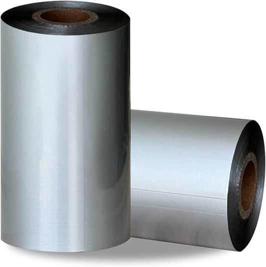 2 Rolls 4.33" x 984'(110mm x 300m) Silver, Wax/Resin Thermal Transfer Ribbon, Core 1", Ink Outside, Barcode Ribbon Compatible with Zebra Printer