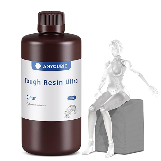 ANYCUBIC Ultra Tough Resin, 3D Printer Resin with Strong Impact Resistance and High Flexibility, Suitable for Direct Use or as an Additive, Wide Compatible for LCD Resin 3D Printers (Clear, 1kg)
