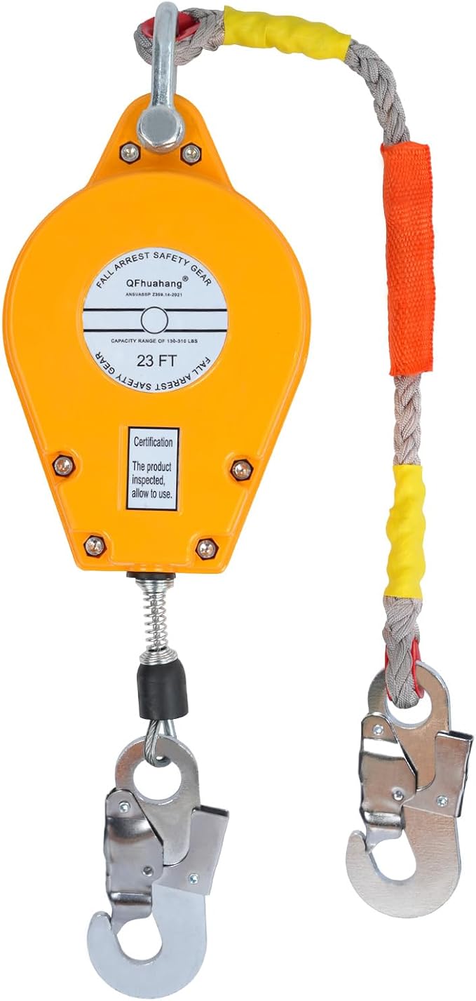 23FT Self Retracting Lifeline, Adjustable Retractable Lifeline Fall Protection Rope, Heavy Duty Retractable Lanyard, Roofing Lifelines, Industrial Fall Arrest Retractor