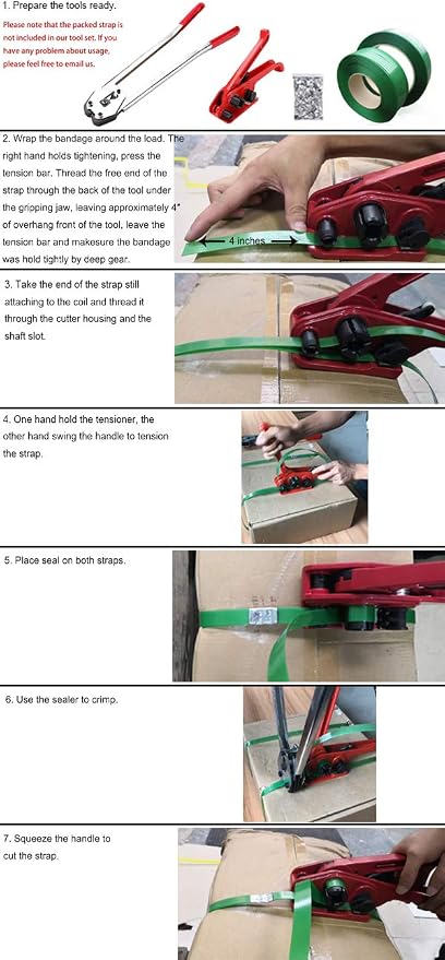 Binding Tool Kit for Strapping - Poly Strapping Tensioner Cutter & Sealer Manual Banding Tool Windlass Set for 1/2"- 3/4" Width Polyester Polyproplyn Strap, with 200 Strapping Seals