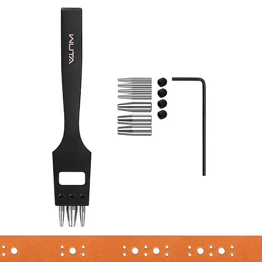 WUTA Brogue Style Leather Hole Punches 5 Holes Puncher Set DIY Hand Perforated Round Stitching Punch Tools Hole Cut for Leather Shoes Bags