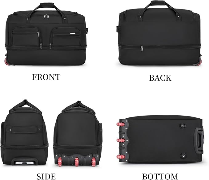 Expandable Rolling Duffle Bag with Wheels, 20" Foldable Carry On Luggage Suitcases, Water-Resistant Travel Duffle Bag Carry On Suitcase Weekend Bag for Women Men Navy Blue