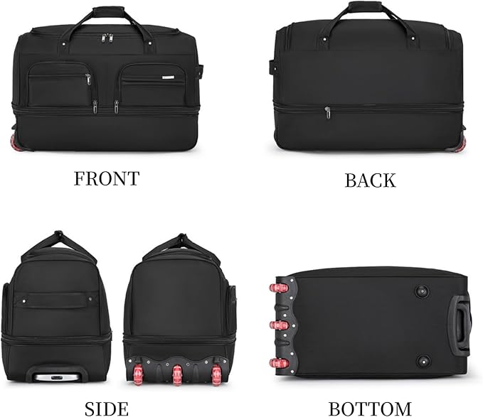Expandable Rolling Duffle Bag with Wheels, 28" Foldable Carry On Luggage Suitcases, Water-Resistant Travel Duffle Bag Carry On Suitcase Weekend Bag for Women Men Brown