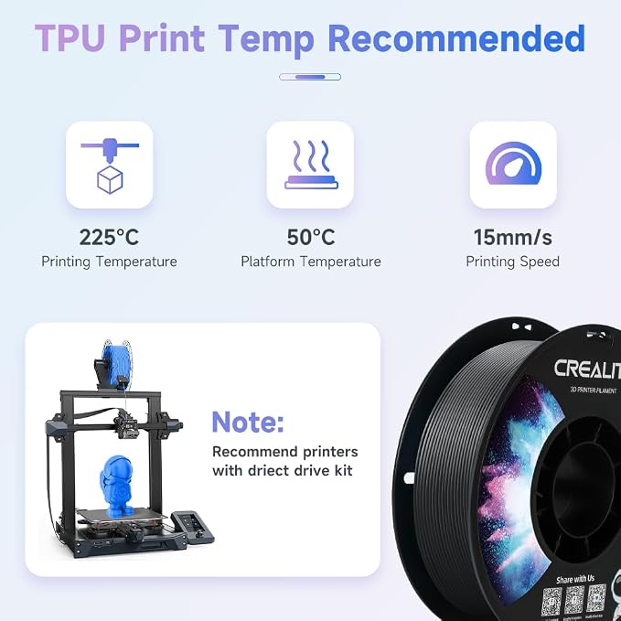 Official Creality TPU Filament 1.75mm 1KG, Flexible 3D Printer Filament, 95A Shore High Hardness & Resilience, Dimensional Accuracy +/- 0.03 mm for Most FDM 3D Printers