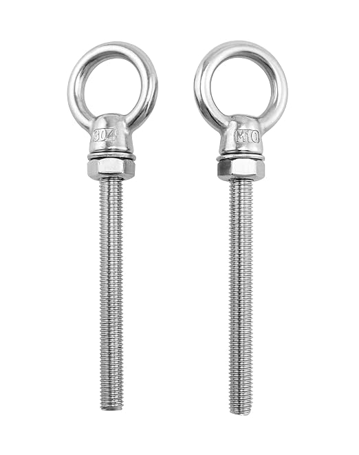 QWORK Threaded Eyebolts, 10 Pack 3/8" x 4" Long Stainless Steel Marine Grade Shoulder Eye Bolt, M10x100mm