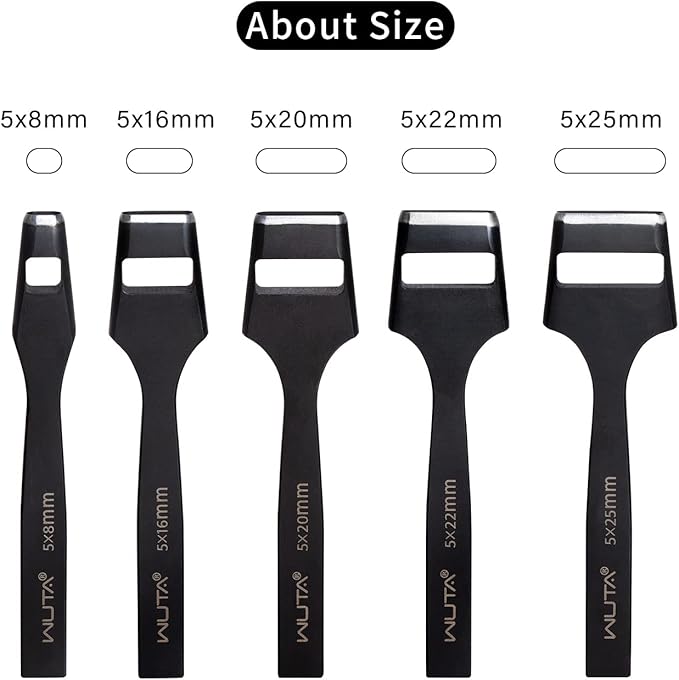 WUTA 5 Pcs Leather Belt Hole Puncher Oval Cutter Strap Watch Band Flat Punches Heavy Duty Oblong Tools for Leathercrafting (5 * 8+5 * 16+5 * 20+5 * 22+5 * 25mm)