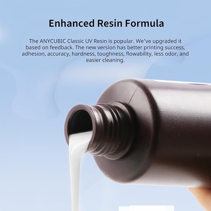 ANYCUBIC Standard 3D Printer Resin Plus, 405nm SLA Fast UV-Curing Resin, High Precision & Rapid Photopolymer for 8K/14K/16K Capable LCD/DLP/SLA 3D Printing (Clear+Clear, 2000g)