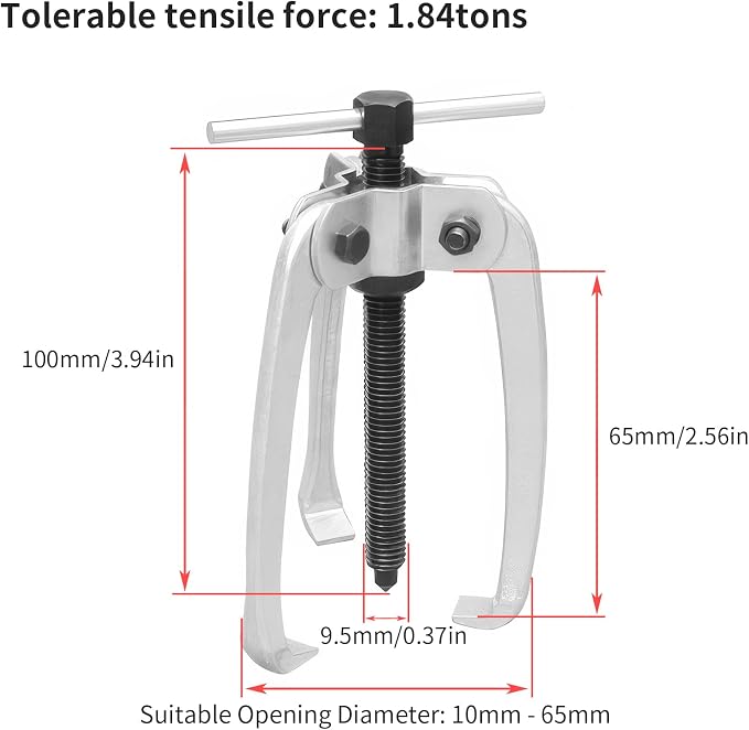 3 Jaw Puller 2.5in/65mm Universal Bearing Gear Pullers Heavy Duty Extractor Tool,High Carbon Steel Puller,Adjuestable Pulley Removal Tool for Bearings/Flywheels/Pulleys Remove