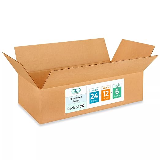 Large Shipping & Moving Boxes 24"L x 12"W x 6"H (20-Pack) - Extra Strength 200 lb vs Regular - USA-Made Corrugated Shipping Boxes Large for USPS - Moving Box Heavy Duty by IDL Packaging -