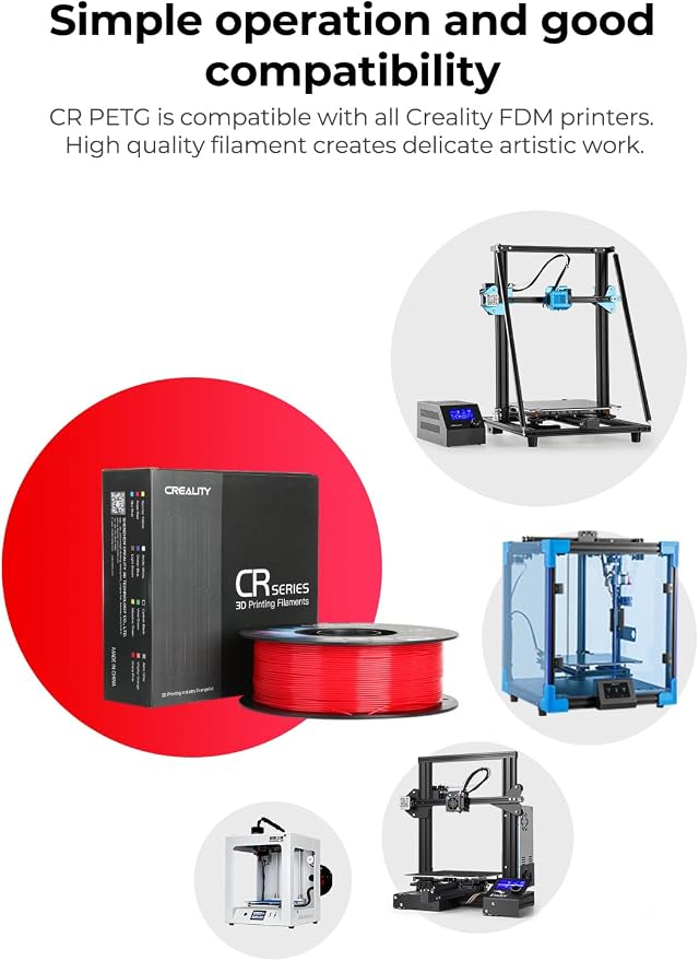 Creality PETG 3D Printer Filament 2 kg, Excellent Toughness High Precision, Odorless Non-Toxic Moistureproof, Glossy PETG Filament 1.75mm for 3D Printer