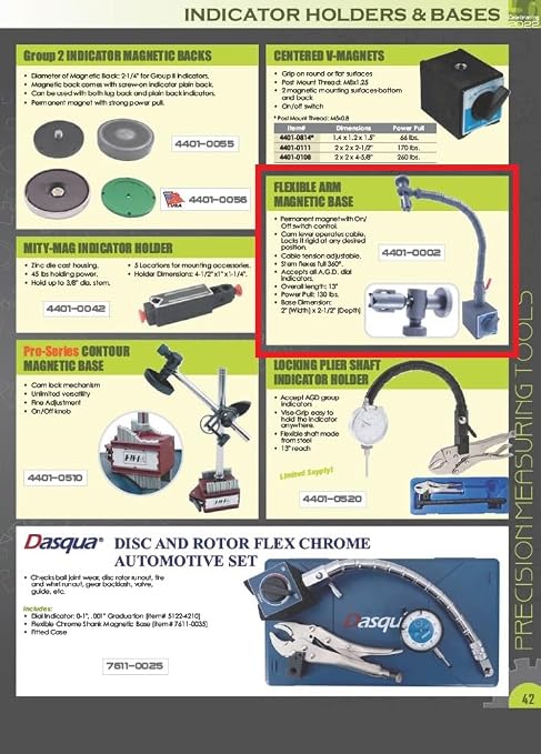 HHIP 4401-0002 Flexible Arm Magnetic Base, 130 lb. Power Pull