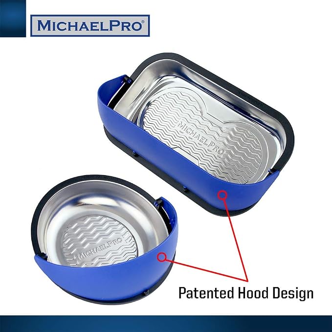 MichaelPro MP009014 Magnetic Parts Tray Holder Set (6” & 9-1/2”), 2-Piece Magnetic Tool Tray for Screws, Bolts and Nuts, with Patented Retractable Hood and Wave Pattern Design, Best Tray for Mechanics , Blue