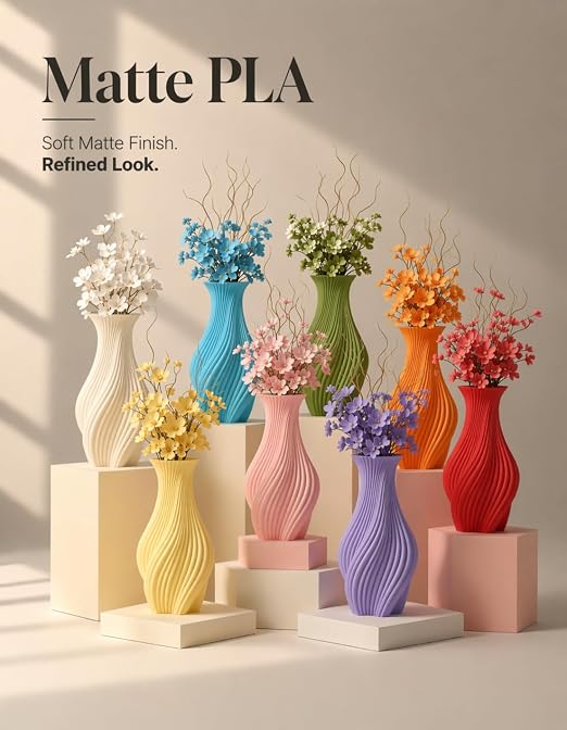 250g Matte PLA Filament 1.75mm Bundle, 3D Printer Filament, Premium Matte Finish, Low Reflection Surface, 250g Spool, 8 Rolls, Bone White+Red+Yellow+Olive Green+Sea Salt Blue+Orange+Purple+Pink