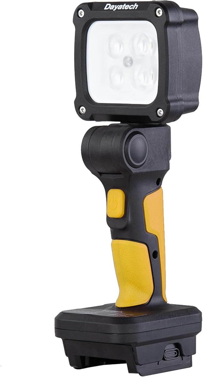 Cordless LED Work Light, 3000 LM Zoom Handheld Spotlight Compatible with Dewalt, Milwaukee and Makita 18-21V Battery, Rechragable for Brands Batteries, Pivoting Head, (Battery Not Included)