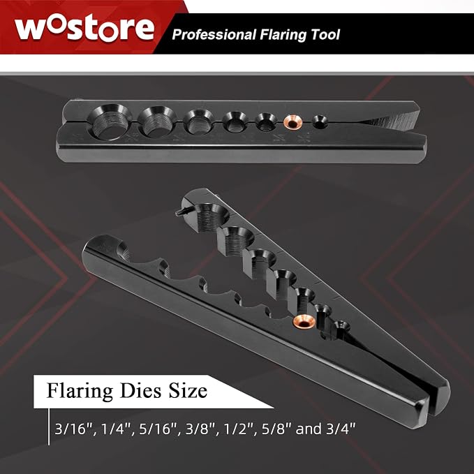 Wostore Tubing Flaring Tool Kit - 7 Dies for Eccentric Flares on 3/16-3/4 inch Copper Pipes - Ideal for Refrigeration HVAC Plumping Work