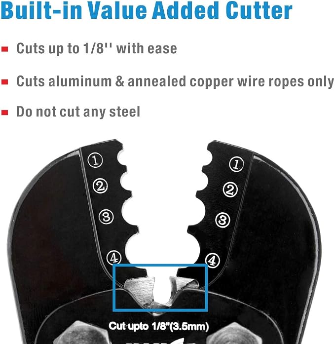 iCrimp Swaging Tool, Wire Rope Crimping Tools for Aluminum Copper Duplex Hourglass Sleeves, Stop Buttons and Ferrules with Built-in Cable Cutter Works from 3/64-inch to 1/8-inch