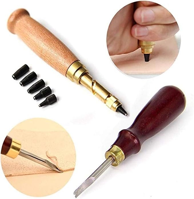 citian Leather Tools Kit Stitching Punch Sewing Carft DIY Tool Carving Craft Saddle Working Groover and 18pcs for Hand Set Prong