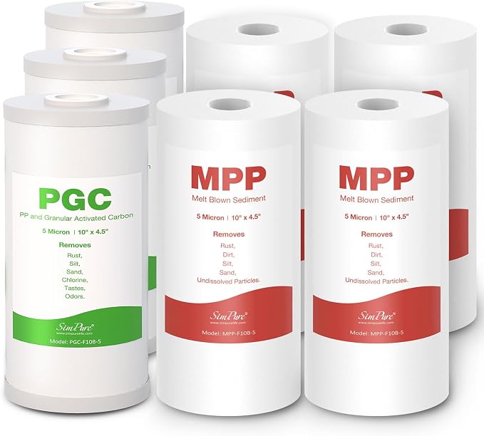 SimPure 5 Micron 10" x 4.5" MPP + PGC Sediment and Carbon Water Filter Cartridges