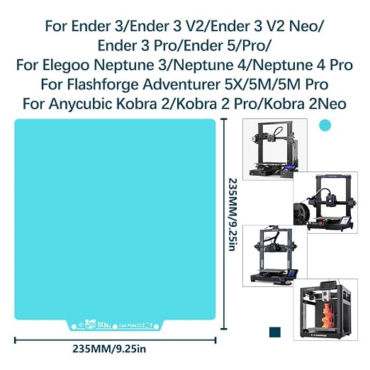 OMG Cool Plate 235x235mm Build Plate for AD5X/AD5M/AD5M pro/Ender 3/3 Pro/Ender 3 S1/Ender 3 V2 Neo/Ender 3 Neo 3D Printer,Spring Steel Sheet build Plate 3D Printer Platform Easily remove your prints.