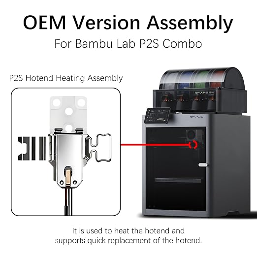 Original P2S Hotend Heating Assembly Kit for Bambu Lab P2S 3D Printers, P2S Hotend Heating Component Quick-Change with Heater Cartridge & Thermistor, Base Clip 3D Printer P2S Accessories