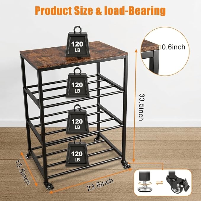 3D Printer Stand with Filament Storage, 4-Tier 3D Printer Table Cart Filament Storage Rack with Wheels, Heavy Duty Metal 3D Printer Desk Shelf for Studio Garage Office Workshop