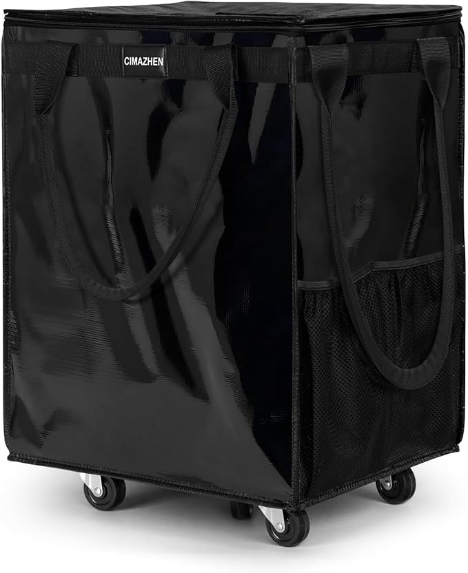 (Large,Black) Reusable Grocery Bag on 5 Wheels, 99L Foldable Rolling Tote Bag with 3 Handles and Zipper, Rolling Shopping Cart for Groceries, Storage, Laundry, Travel, Organizer, 86lb