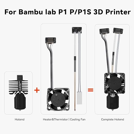 Bamboo Original P1/P1P/P1S 0.2mm Stainless Steel Hotend Complete Kit with Fan,Full Assembly Hot End Kit for Bambu Lab P1 Series 3D Printer