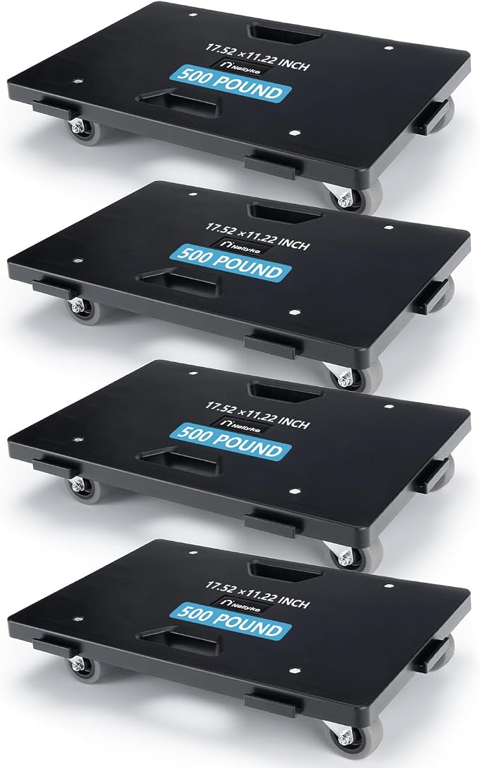 Nellyke Furniture Dolly, 4 Pack Dollies with Wheels,16'' X10'' Small Flat Dolly with 500LBS Large Capacity, Furniture Movers with Wheels Heavy Duty, Connectable and Portable, Black