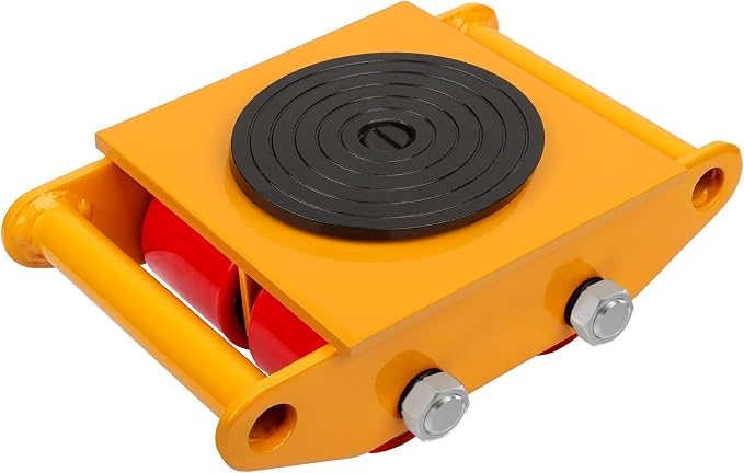 6T Heavy Duty Machine Dolly Skate with 360° Rotation Cap | for Industrial Moving Equipment, Yellow Carbon Steel PU Rollers, 13200lbs, 1pc