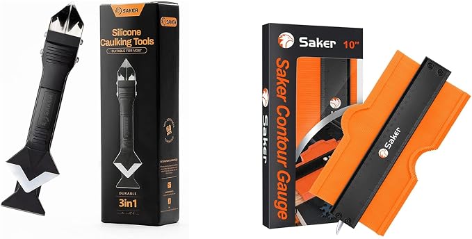 Saker Contour Gauge (10 Inch) Profile Tool with Adjustable Lock with Saker Silicone Caulking Tools-3 in 1 Sealant Finishing Tool