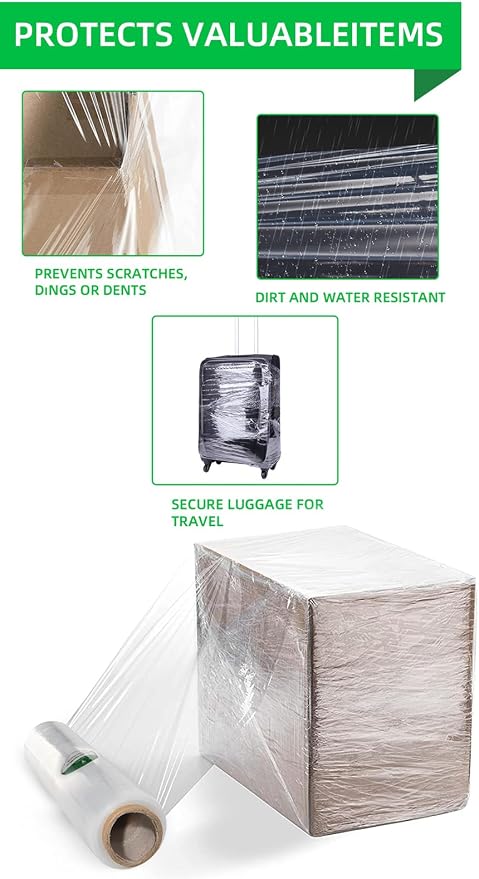 Shrink Wrap Rolls, Stretch Wrap 18in x 1500ft 4 Pack, Heavy Duty Pallet Wrap | Crystal Clear, Self-Adhesive Cling, Industrial Strength, 80 Gauge Industrial Strength, for Moving Packing Shipping