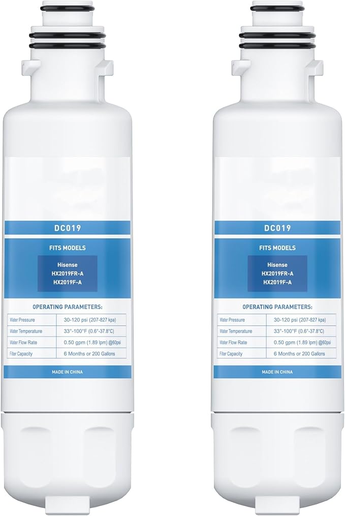 HX2019FR-A, HX2019F-A Water Replacement, Compatible With Hisense HRM260N6TSE, HRFD560SW, HRCD585BW, HRCD650BW, HRFD634BW, HRCD586TBWB and Mora MRM260N6TSE, 2 PCS