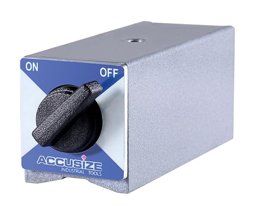Accusize Magnetic Base, 264 lb Pull, 6010-0141 | On/Off Switch, V-Groove Bottom, M8 x 1.25 mm Tapped Hole, 4.645" x 1.968" x 2.165"