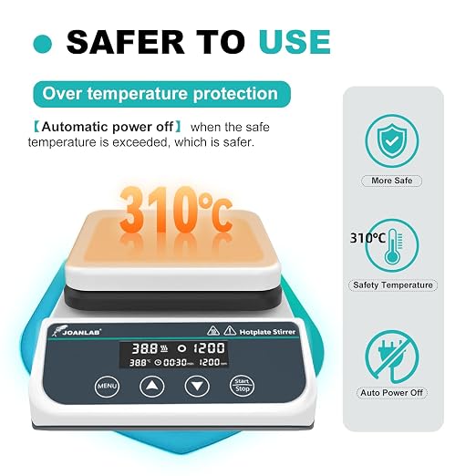 JOANLAB Magnetic Stirrer Hot Plate HS-6PRO | 310°C, 50-1500 RPM, 3L Stirring Capacity | Digital with Timer, External Probe Included, 110V