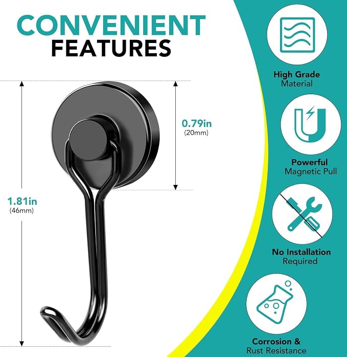 DIYMAG Magnetic Hooks,40LBS Heavy Duty 16 Pack 2026 Cruise Ship Essentials | Strong Magnets hook for Hanging Refrigerator Home Kitchen Office Grills Classroom