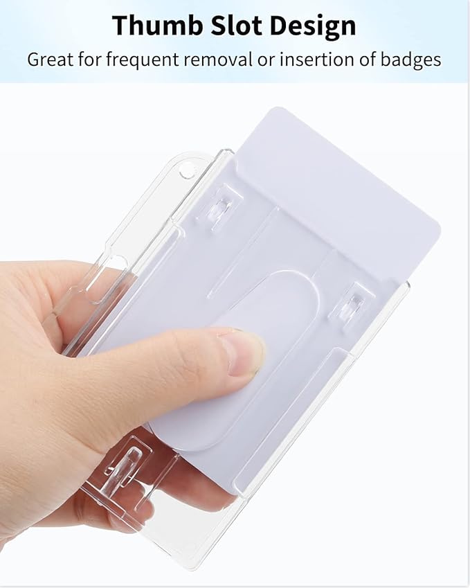 Pawfly 10 Pack Horizontal 2-Card Badge Holder with Thumb Slot Hard Transparent PC Case Protector for Office School IDs Credit Cards Driver’s Licenses and Passes