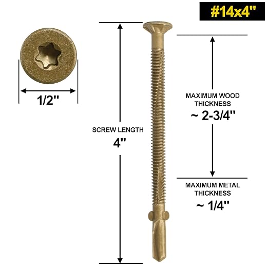 FMhotu #14 x 4 Trailer Deck Screws, Self-Tapping Sheet Wood Metal Screw, 130Pcs T25 Star Bits Reamer Tek Screws for Trailers, for Attaching Wood to Steel