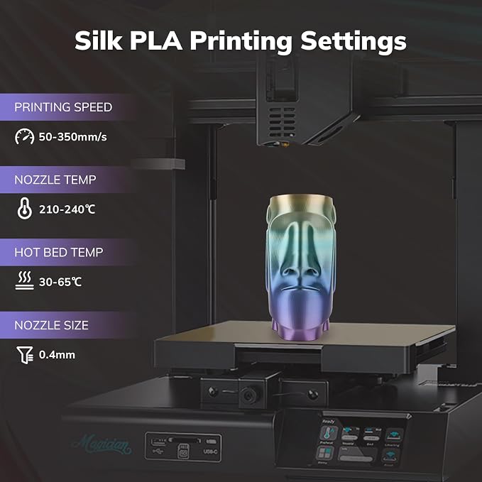 AMOLEN Silk PLA 3D Printer Filament, Shiny Multicolor Kingfisher Rainbow PLA Filament 1.75mm, Gradient Color Change PLA 3D Printing Filament for Most FDM 3D Printer, Blue Purple Yellow, 1kg (2.2lbs)