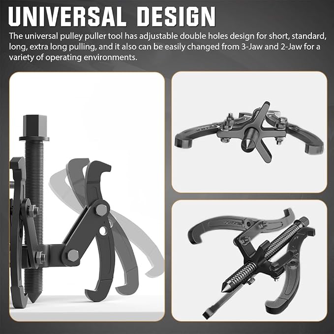 3'' 4'' 6'' 8'' Gear Puller Set, 3 Jaw Bearing Puller with Reversible Jaws, 2 Jaw / 3 Jaw Pulley Puller Tool for Pulley Gear Bearing Flywheel Removal, 4pcs Gear Extractor Tool 1.1t/1.6t/3.0t/4.4t