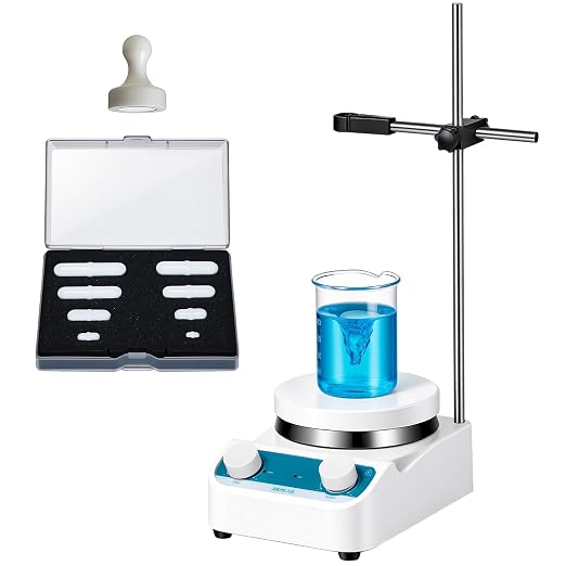 Magnetic Stirrer, 300-1500 RPM Magnetic Plate with 8 Sizes of Stir Bars, a Retriever, Max 536℉ Hotplate, Max Stirring Capacity 5000ml, Magnetic Mixer with Speed Control for Liquid Mixing MS-5LH