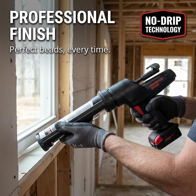 Heavy Duty Caulking Gun | 12V Cordless Drive | 10oz Cartridges 300ml | 450lbs Thrust | No Drip Professional Calking for Painters, DIYers, Automotive, Contractors