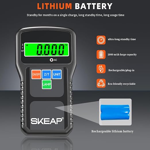 SKEAP Refrigerant Scale - 0.01lbs High Precision HVAC Scale with Wired Remote Control, 155lbs Large Capacity Freon Scale for Refrigerant Recovery with LCD Display and Portable Case & Lithium Battery