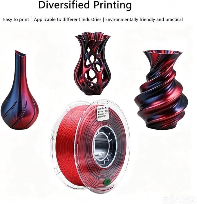 Dual-Color PLA Filament 1.75mm Black-Red, ±0.03mm Precision, 1kg Spool (2.2 lbs), Smooth Gradient Two-Tone PLA, Neatly Wound & Compatible with Most 3D Printers