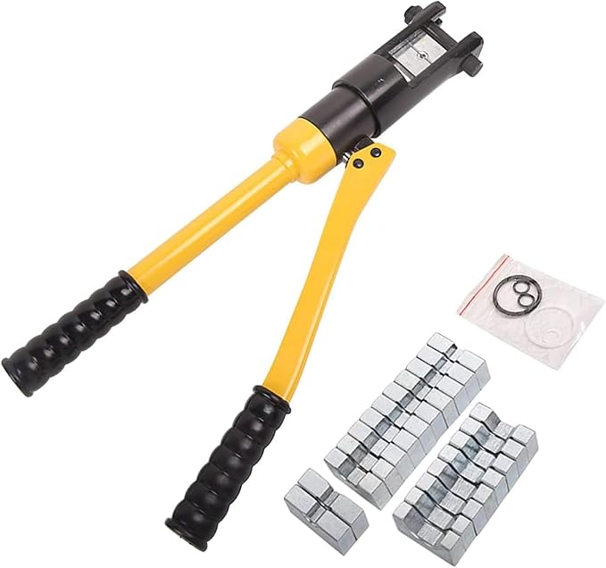 16T Hydraulic Crimping Tool 8 AWG to 600 MCM Battery Cable Crimping Tool 0.87 inch Stroke Hydraulic Lug Crimper Electrical Terminal Crimper with 13 Pairs of Dies