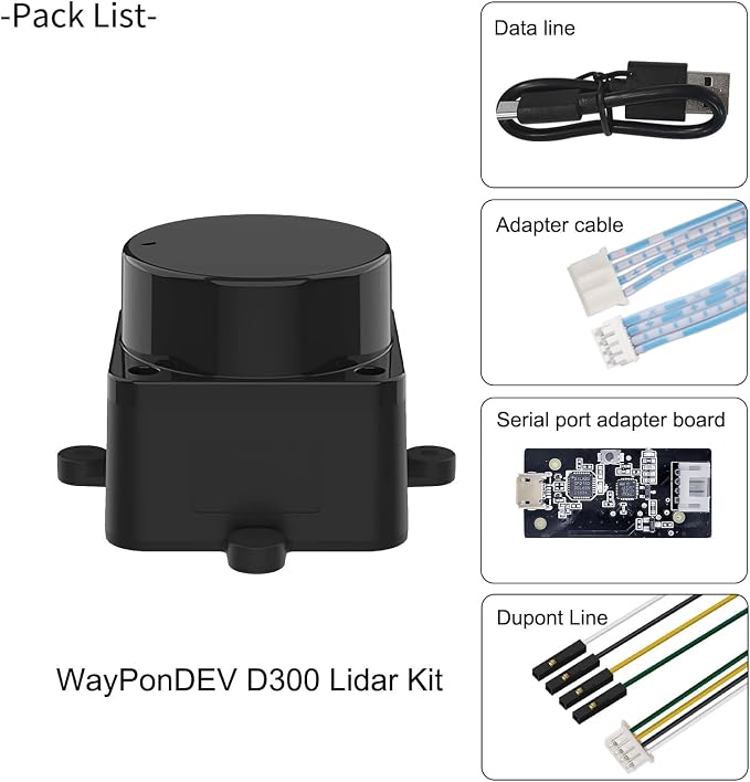 WayPonDEV FHL-LD19 360 Degree 2D Lidar Distance Sensor Kit, 10Hz Scan Rate and 12m Distance Lidar Scanner Module for Smart Obstacle/Robot/Maker Education Indoor/Outdoor