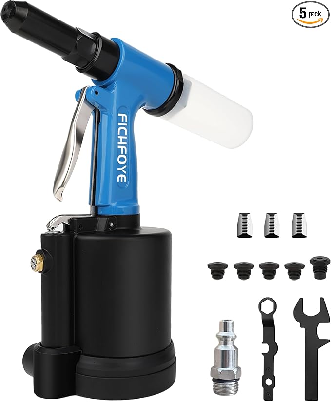 Heavy Duty Pneumatic Rivet Gun, 4000LBF Air Rivet Gun Set- 3/32", 1/8", 5/32", 3/16", 1/4" Riveter with NPT 1/4 inch for Automotive, Construction, Manufacturing Industries
