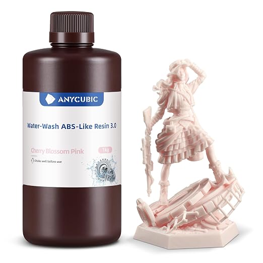 ANYCUBIC Water Washable ABS-Like Resin 3.0, 3D Printer Resin, High Toughness and High Precision, Easy to Post-Process, Low Odor, Wide Compatibility for All LCD 3D Printers (Cherry Blossom Pink, 1kg)